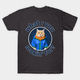 cat wearing blue jacket with what are you looking for sentences T-Shirt